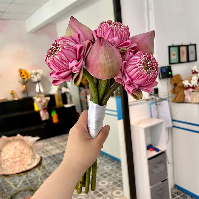 bó hoa sen hồng cầm tay cô dâu bó hoa sen hồng cầm tay cô dâu